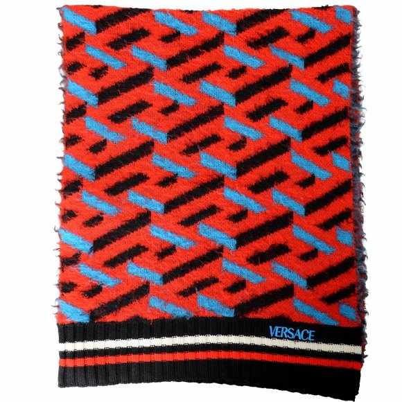 Versace 100% Wool Multi-Color Logo Print Scarf